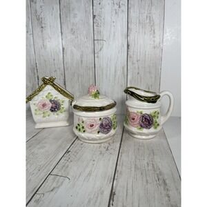 Ceramic Cream Sugar And Napkin Holder Nevco Floral Vintage